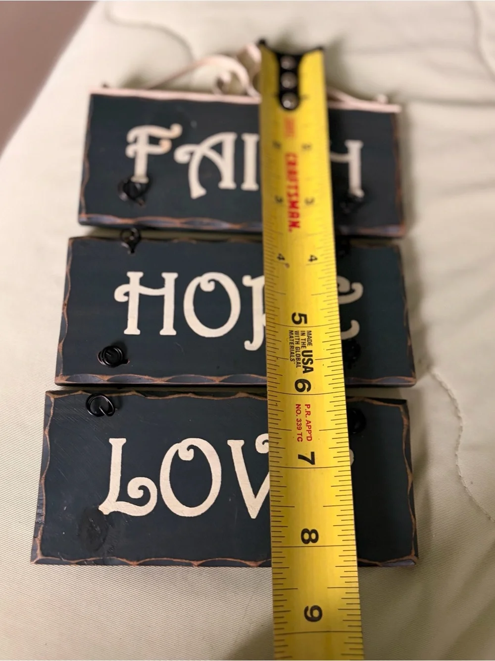 Rustic Faith Hope Love Wall Hanging - Teal Wooden Sign